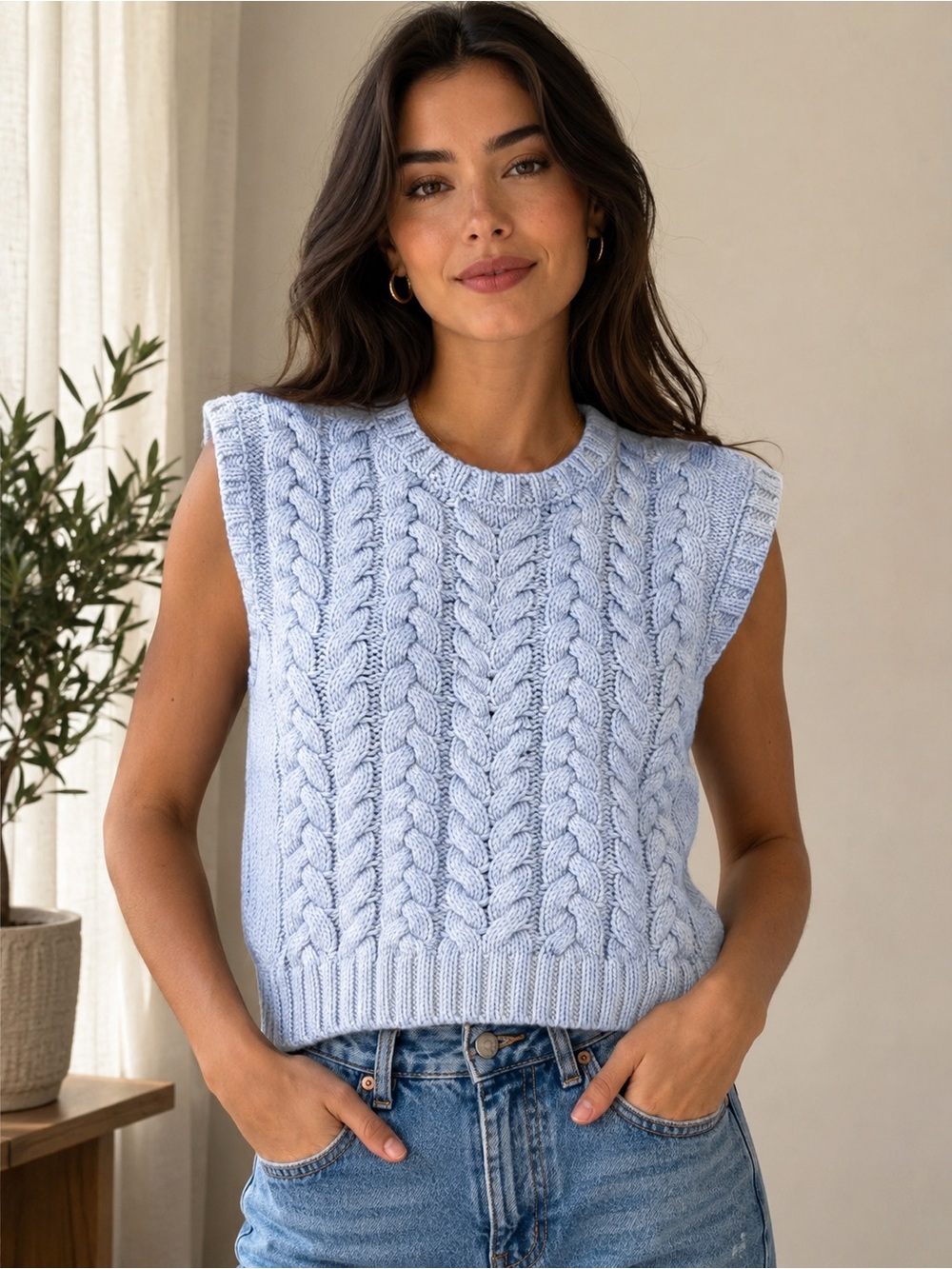 Talbots Pale Blue Cable Knit Sweater Vest